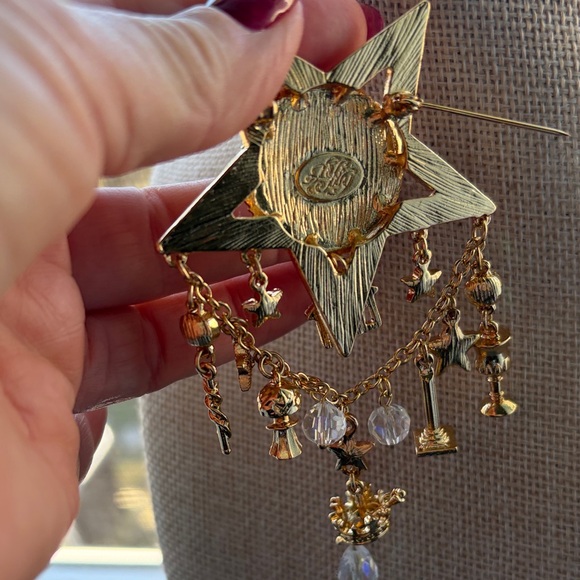 Kirks Folly Gold Star and Moon Face Brooch with Charms - Picture 7 of 9